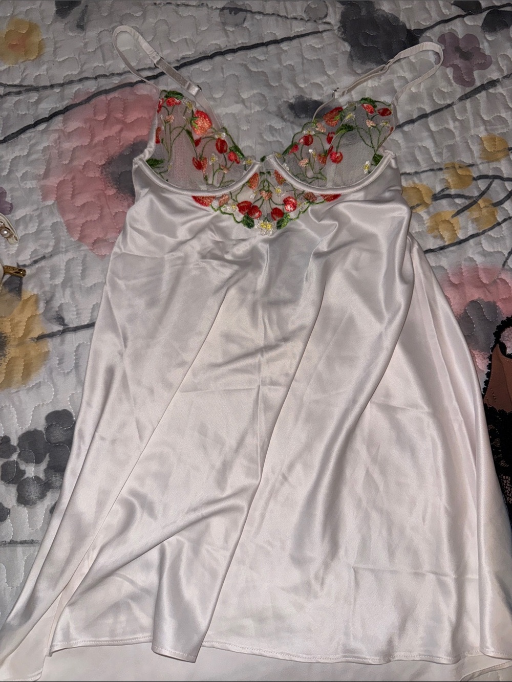 Victorias Secret Sheer Floral Embroidered Satin Slip Dress